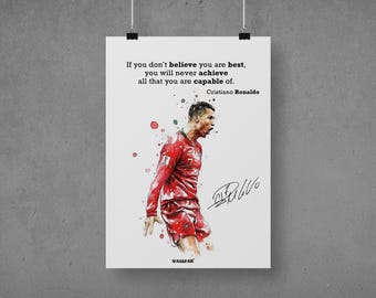 Cristiano Ronaldo Voetbal | Afdrukbare poster | Motiverende quote | Vaderdag | Afdrukken | Cadeau voetbalfans | Citaat door Ronaldo |