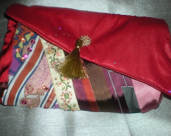 Small red patchwork clutch