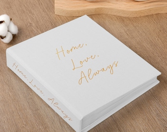 Personalized Linen Wedding Photo Album, Handmade Slip-In, Gold Foil