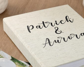 Personalized Linen Wedding Photo Album, Handmade Memory Keepsake