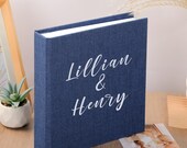 Handmade Royal Blue Linen Wedding Photo Album, Slip-In Sleeves