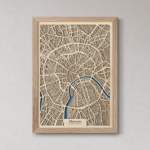 Moskau Holz Landkarte | drevko CITY Landkarte | 3D-Karte Moskau | Moskauer Dekoration | Landkarte Moskau | Jubiläum Geburtstagsgeschenk