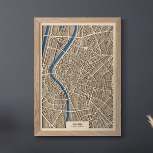 Carte 3D de Séville | drevko VILLE en bois | Carte 3D de Séville | Décoration Séville | Carte en bois de Séville | Cadeau d'anniversaire