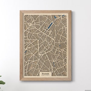 Houten kaart van Brussel | drevko CITY houten kaart | Brusselse decoratie | 3D-kaart Brussel | Houten kaart Brussel | Verjaardag Verjaardagscadeau