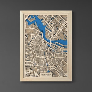 3D-kaart Amsterdam | drevko CITY houten kaart | 3D-kaart Amsterdam | Amsterdamse decoratie | Houten kaart Amsterdam | Verjaardag Verjaardagscadeau