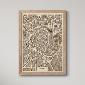 Madrid 3D Karte | drevko CITY Landkarte | 3D-Karte Madrid| Madrid Dekoration | Holz Landkarte Madrid | Jubiläum Geburtstagsgeschenk | Madrid Kunst