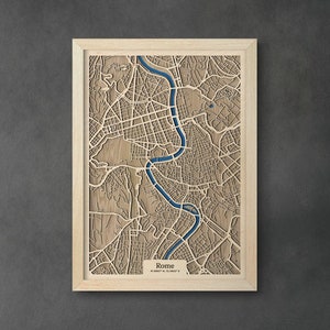 Houten kaart van Rome | drevko CITY houten kaart | 3D-kaart Rome | Decoratie Rome | Houten kaart Rome | Verjaardag Verjaardagscadeau | Kunst in Rome