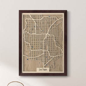Carte de Las Vegas | drevko VILLE en bois | Carte 3D de Las Vegas | Décoration de Las Vegas | Carte en bois de Las Vegas | Cadeau d'anniversaire