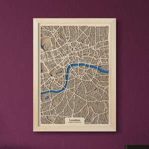 Landkarte London | drevko CITY Landkarte | 3D-Landkarte London | London Dekoration | Landkarte London | Jubiläum Geburtstagsgeschenk