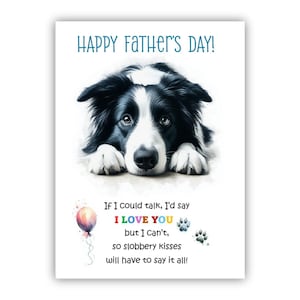 Biglietto per la festa del papà con il cane Border Collie. Biglietto per la festa del papà dal cane. Auguri a papà, papà e papà. Con possibilità di messaggio all'interno.