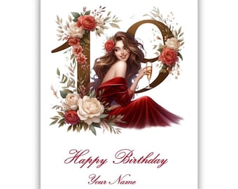 Personalisierte 19.Geburtstagskarte. Neunzehnte Geburtstagskarte. Alles Gute zum 19. Geburtstag für Sie, Freundin, Schwester, Tochter, Enkelin, Nichte
