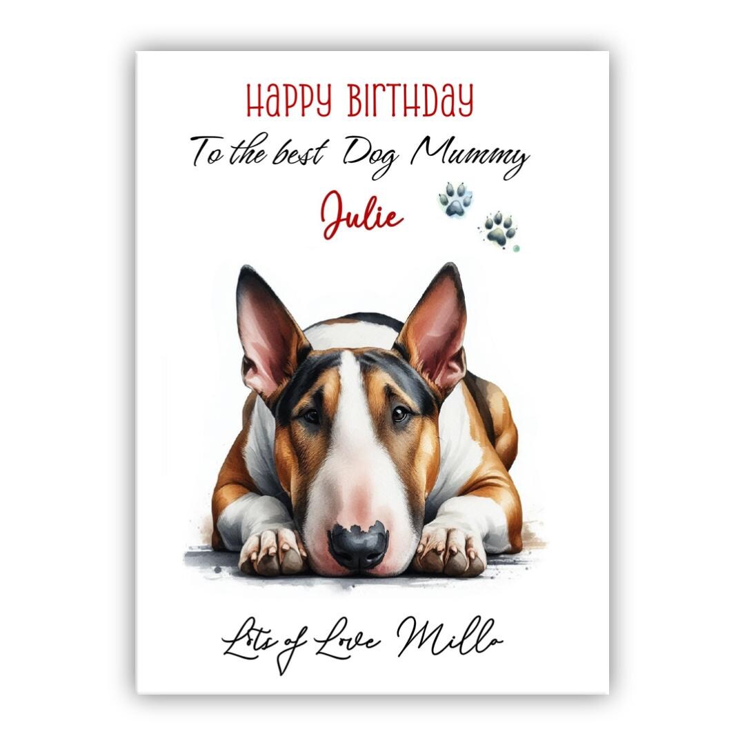 Personalised Birthday Card From the Dog. Bullterrier Birthday Card to ...