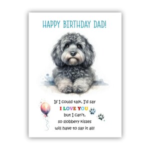 Biglietto di auguri di compleanno del cane. Biglietto di auguri di compleanno del cane Cockapoo per papà, papà, padre. Con opzione messaggio all'interno.