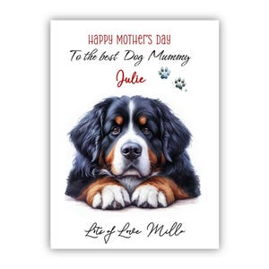 Personalisierte Berner Sennenhund Muttertagskarte. Hunde-Liebhaber Muttertagskarte. Muttertagskarte vom Hund. Zur besten Hundemama Karte.