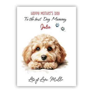 Tarjeta personalizada para el Día de la Madre con un Cavapoo. Tarjeta para el Día de la Madre para amantes de los perros. Tarjeta para el Día de la Madre de un perro. Tarjeta para la mejor mamá de un perro.