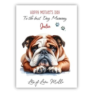 Carte personnalisée pour la fête des mères du bouledogue britannique. Carte de fête des mères pour les amoureux des chiens. Carte de fête des mères d'un chien. Vers la meilleure carte de maman de chien.