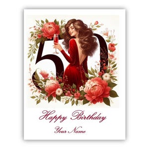 Cartão personalizado de 50º aniversário. Cinquenta anos. Feliz 20º aniversário para ela, namorada, irmã, filha, neta, sobrinha, tia