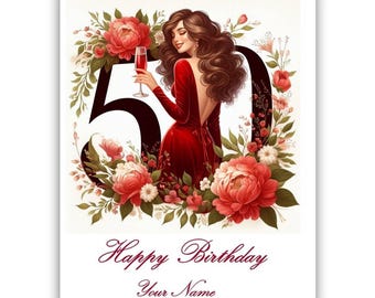 Personalised 50th birthday card. Fiftieth birthday. Happy 20th birthday for her, girlfriend, sister, daughter, granddaughter, niece, auntie