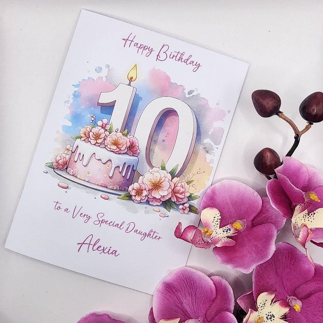 Personalised 10th Birthday Card for Girl. Tenth Birthday Card for ...