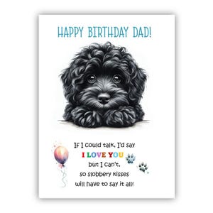 Biglietto di auguri di compleanno del cane. Biglietto di auguri di compleanno del cane Cavapoo per papà, papà, padre. Con opzione messaggio all'interno.