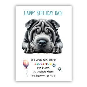 Biglietto di auguri di compleanno del cane. Biglietto di auguri di compleanno del cane Shar Pei per papà, papà, padre. Con opzione messaggio all'interno.