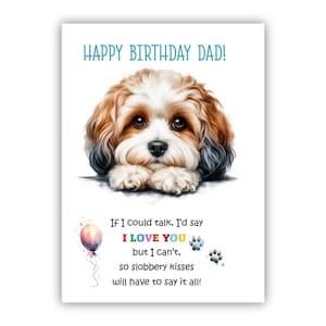 Biglietto di auguri di compleanno del cane. Biglietto di auguri di compleanno del cane Cavachon per papà, papà, padre. Con opzione messaggio all'interno.