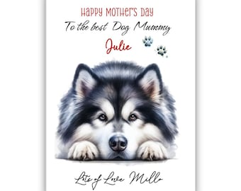 Personalisierte Alaskan Malamute Hunde Muttertagskarte. Hunde-Liebhaber Muttertagskarte. Muttertagskarte vom Hund. Zur besten Hundemama Karte.