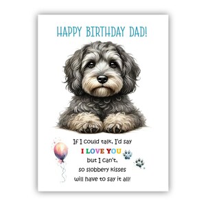 Biglietto di auguri di compleanno del cane. Biglietto di auguri di compleanno del cane Cockapoo per papà, papà, padre. Con opzione messaggio all'interno.