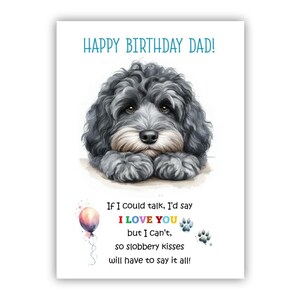 Biglietto di auguri di compleanno del cane. Biglietto di auguri di compleanno del cane Cockapoo per papà, papà, padre. Con opzione messaggio all'interno.