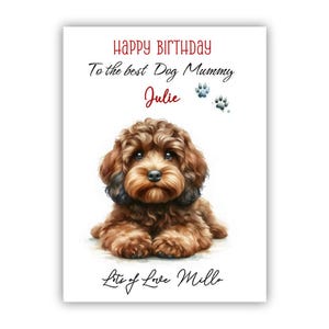 Carte d'anniversaire personnalisée du chien. Carte d'anniversaire Cockapoo pour maman, maman, maman. Carte d'anniversaire pour amoureux des chiens. À la carte du meilleur chien pour maman.