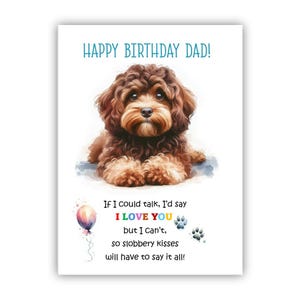 Biglietto di auguri di compleanno del cane. Biglietto di auguri di compleanno del cane Cavapoo per papà, papà, padre. Con opzione messaggio all'interno.