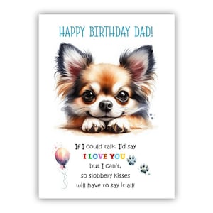 Biglietto di auguri di compleanno del cane. Biglietto di auguri di compleanno del cane Chihuahua per papà, papà, padre. Con opzione messaggio all'interno.