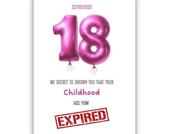 Personalised 18th birthday card for girl. Eighteenth birthday card for daughter, granddaughter, niece, sister, goddaughter, girl, cousin.