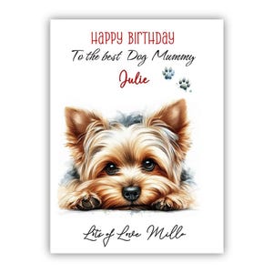 Carte d'anniversaire personnalisée du chien. Carte d'anniversaire York Terrier pour maman, maman. Carte d'anniversaire pour amoureux des chiens. Carte du Yorkshire Terrier.