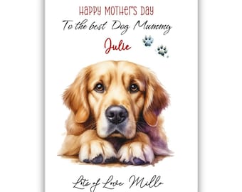 Personalised Golden Retriever Mother's Day Card. Dog Lovers Mother's Day Card. Mother's Day card from dog. To the best dog mum card.