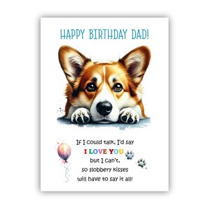 Biglietto di auguri di compleanno del cane. Corgi Jack Russell Terrier Dog Biglietto di auguri di compleanno per papà, papà, padre. Con opzione messaggio all'interno.