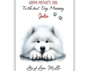Personalisierte Samojede Muttertagskarte. Hunde-Liebhaber Muttertagskarte. Muttertagskarte vom Hund. Zur besten Hundemama Karte.