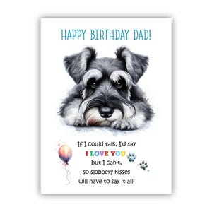 Biglietto di auguri di compleanno del cane. Biglietto di auguri di compleanno per cane Schnauzer nano per papà, papà, padre. Con opzione messaggio all'interno.