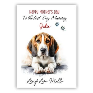 Biglietto personalizzato per la festa della mamma con foxhound inglese. Biglietto per la festa della mamma per amanti dei cani. Biglietto per la festa della mamma da un cane. Alla migliore mamma di un cane.