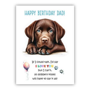 Biglietto di auguri di compleanno del cane. Biglietto di auguri di compleanno del cane Labrador cioccolato per papà, papà, padre. Con opzione messaggio all'interno.