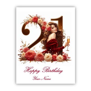 Tarjeta personalizada de 21 cumpleaños. Feliz 21 cumpleaños para ella, novia, hermana, hija, nieta, sobrina o tía.