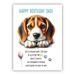 Biglietto di auguri di compleanno del cane. Biglietto di auguri di compleanno del cane Beagle per papà, papà, padre. Con opzione messaggio all'interno.