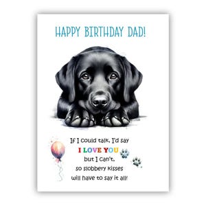 Biglietto di auguri di compleanno del cane. Biglietto di auguri di compleanno per il cane Labrador nero per papà, papà, padre. Con opzione messaggio all'interno.