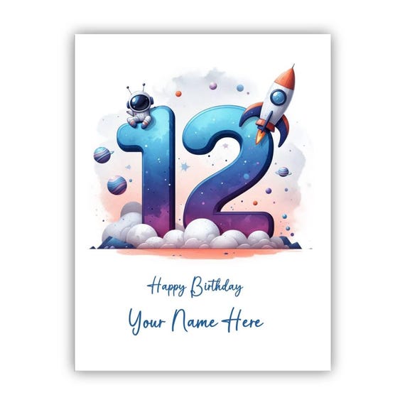 Personalised 12th Birthday Card for Boy. Twelfth Birthday Card for