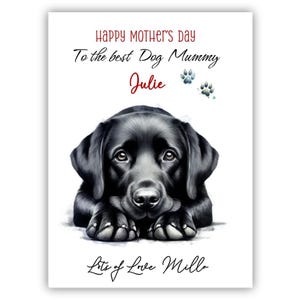 Carte personnalisée pour la fête des mères de chien labrador noir. Carte de fête des mères pour les amoureux des chiens. Carte de fête des mères d'un chien. Vers la meilleure carte de maman de chien.
