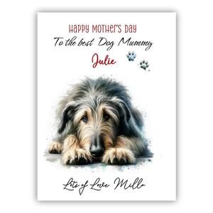 Carte personnalisée pour la fête des mères Irish Wolfhound. Carte de fête des mères pour les amoureux des chiens. Carte de fête des mères d'un chien. Vers la meilleure carte de maman de chien.