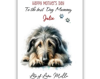 Personalised Irish Wolfhound Mother's Day Card. Dog Lovers Mother's Day Card. Mother's Day card from dog. To the best dog mum card.