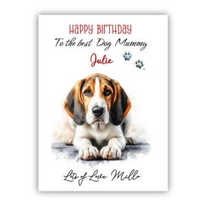 Biglietto di auguri di compleanno personalizzato dal cane. Biglietto di auguri di compleanno per Foxhound inglese per mamma, mamma, madre. Biglietto di auguri per amanti dei cani. Alla migliore mamma di cani