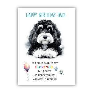 Biglietto di auguri di compleanno del cane. Biglietto di auguri di compleanno del cane Cavapoo per papà, papà, padre. Con opzione messaggio all'interno.