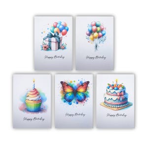 Set van 5 verjaardagskaarten. Set verjaardagskaarten. Multipack verjaardagskaarten. Bundel verjaardagskaarten.